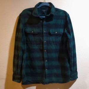 Banana Republic Green and Black Plaid Flannel Overshirt
